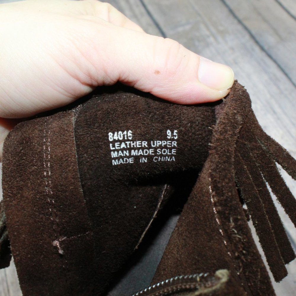 MINNETONKA Fringe Wedge Side Zip Booties Size 9.5 - Picture 8 of 10